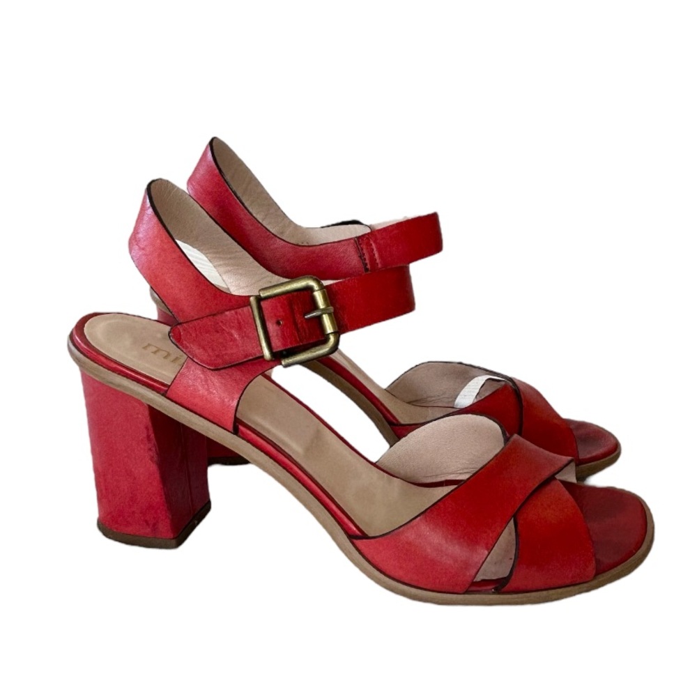 Minelli Red Leather Heel Sandals